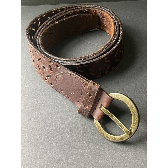 Womens Leather Belt SZ 2X Brown Leather Lasercut Western Cowboy Rodeo Up To 44” - Picture 6 of 9